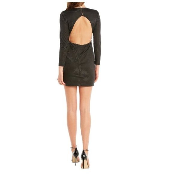 Bartdot Open Back Metallic Long Sleeve Minidress - Picture 3 of 6